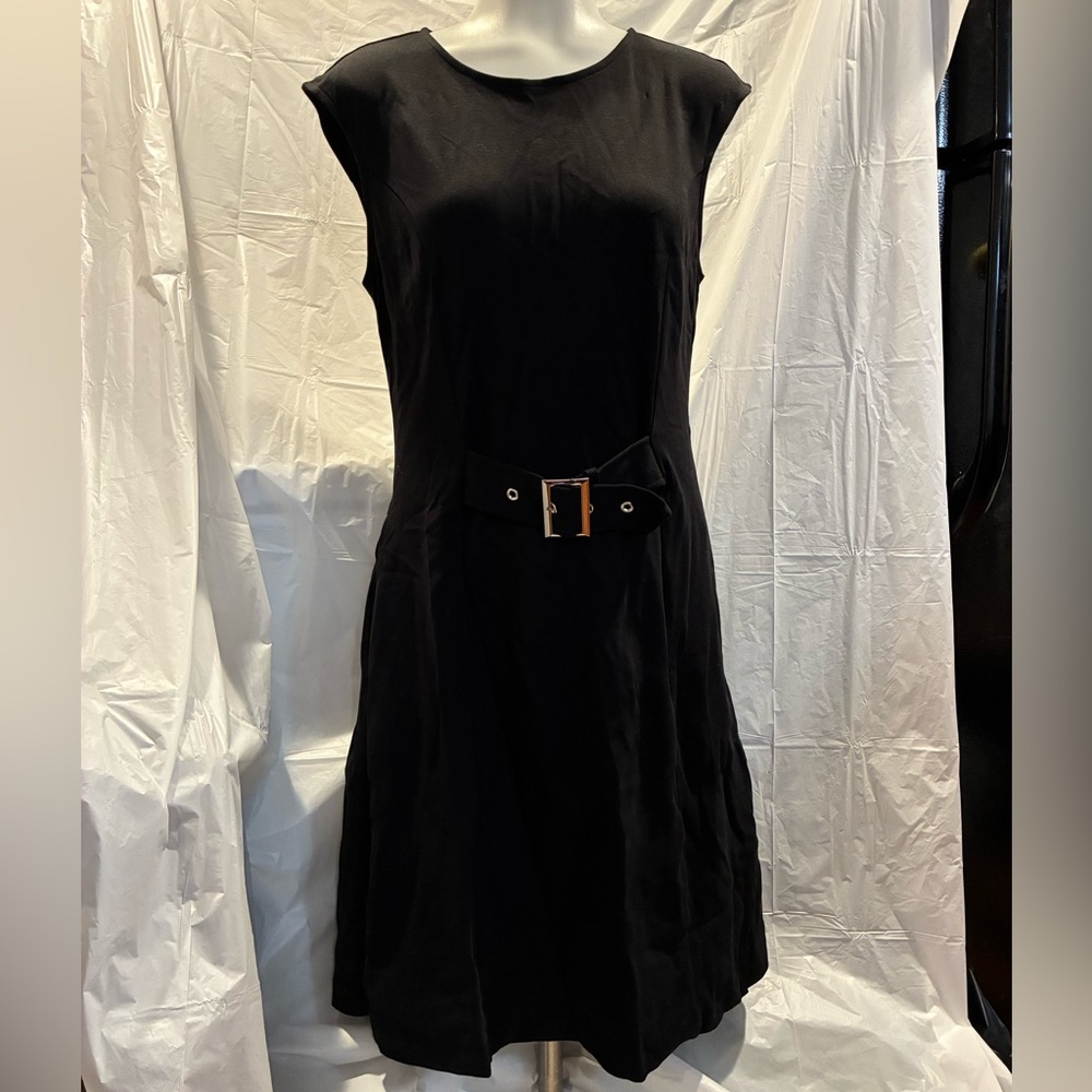 New York & Company black dress with buckle fashion waistband wmns small